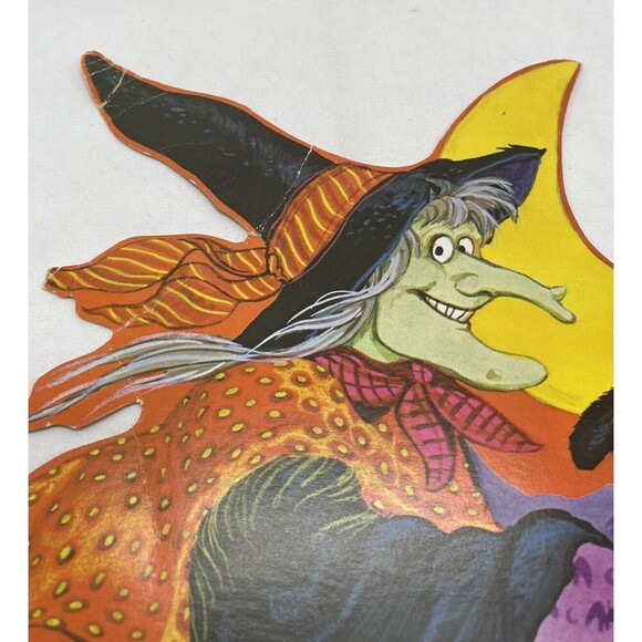 Vintage Halloween Diecut Cutout Decor 15” Witch Broom Black Cat Pumpkin - Picture 7 of 14